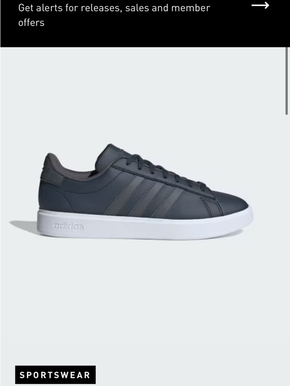 adidas Navy grand court 2.0 Low-Top Leather Sneaker with White Sole